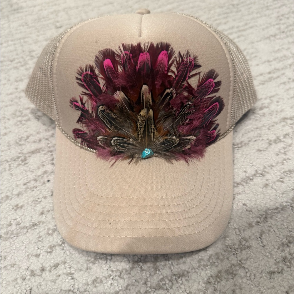 OTTO Beige Cap with Feather Detail